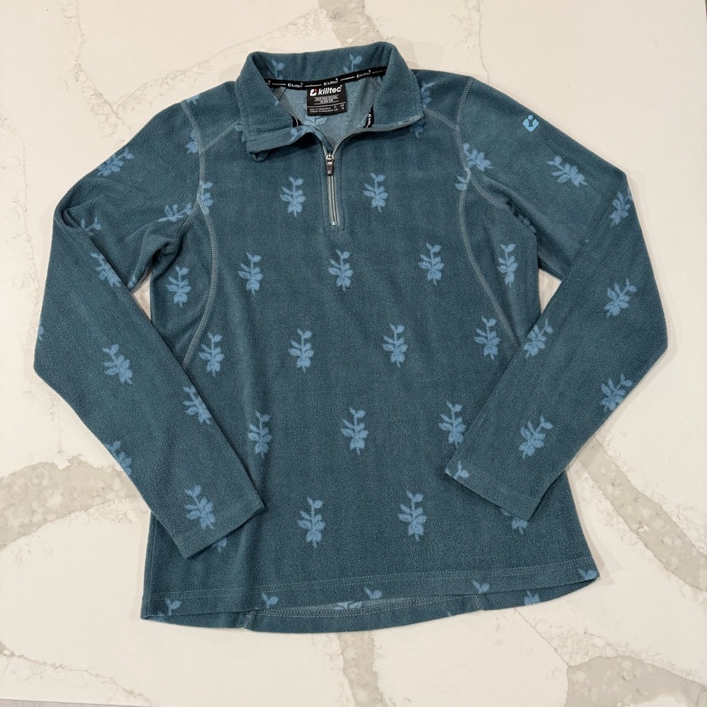 Killtec Microfleece 1/4 Zip Long Sleeve Pullover Top Womens 10 Teal Blue Floral